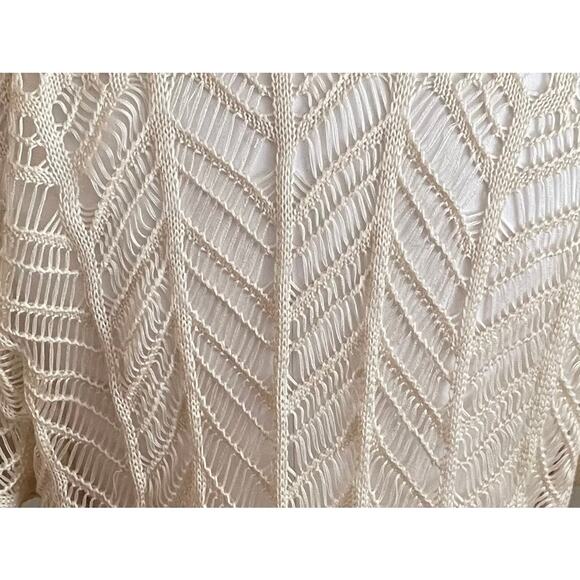 anna-kaci Ivory / Cream Long Open Knit Cardigan, Bell Sleeved, Fringe, Size S - Picture 6 of 11